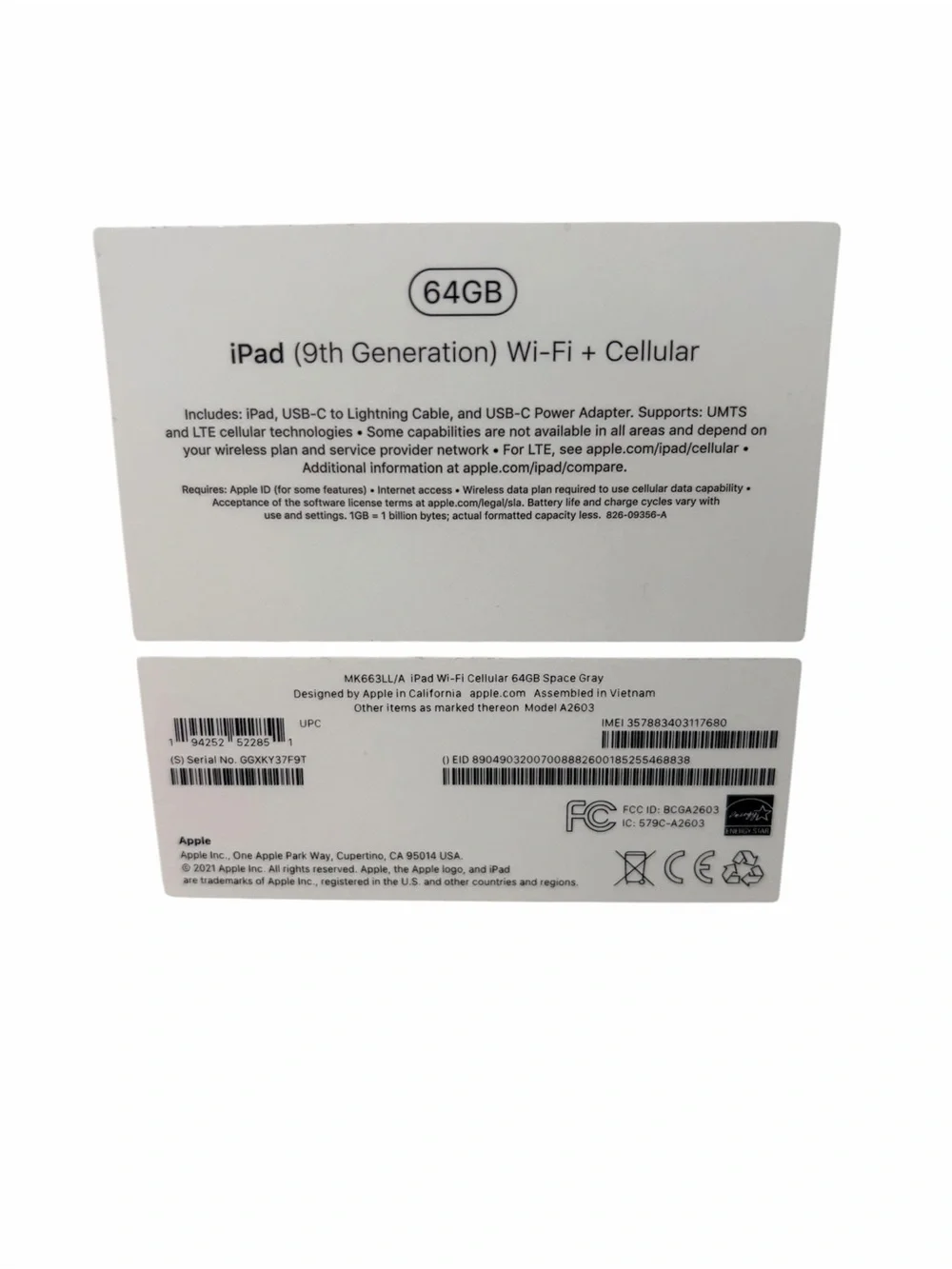 9th generation 64g - cellular/wifi Apple iPad Grey - Tablet with Touch ID